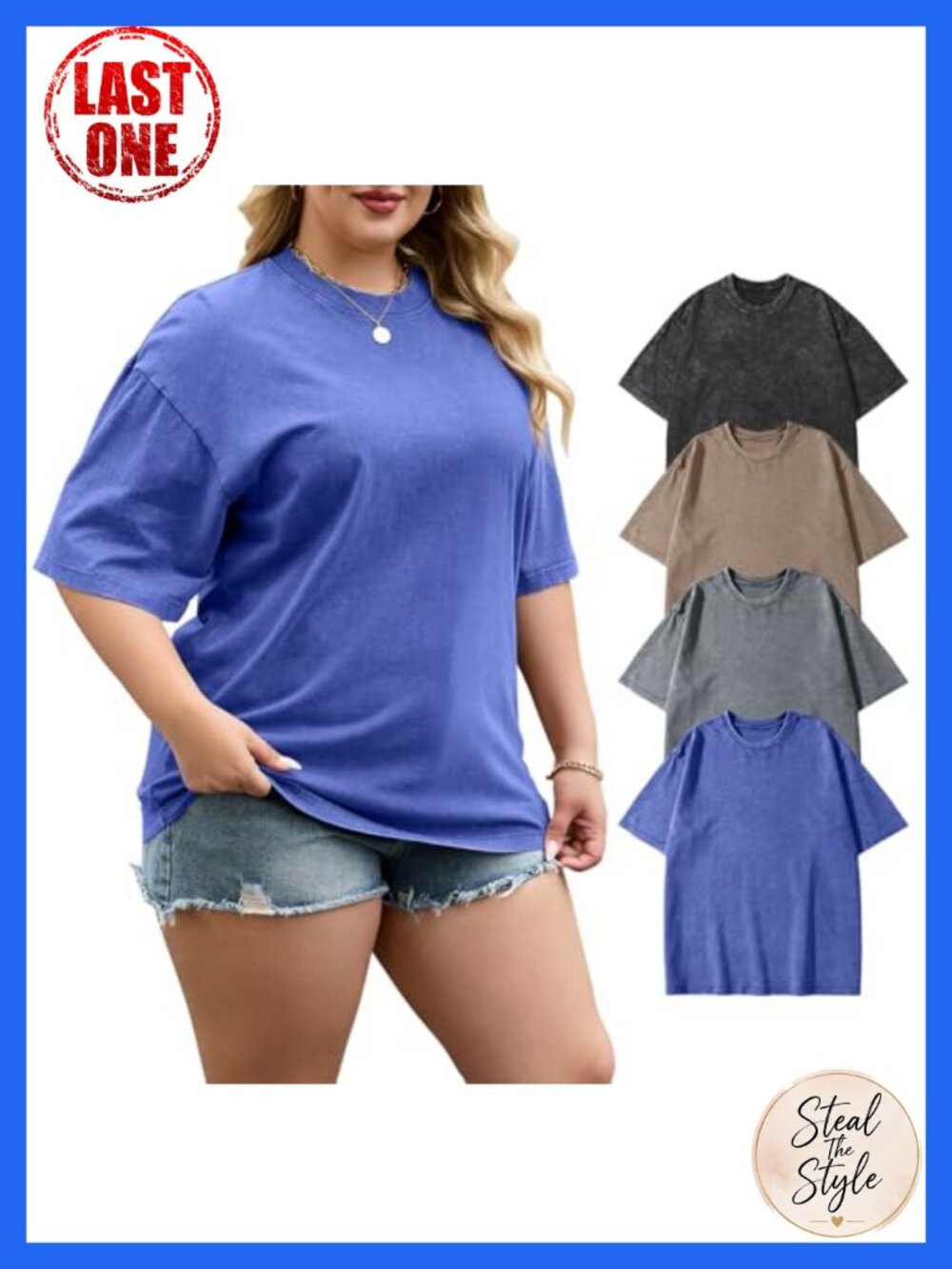 4 Pack Plus Size Oversized Tees 100% Cotton Acid Wash Crew Neck Short Sleeve